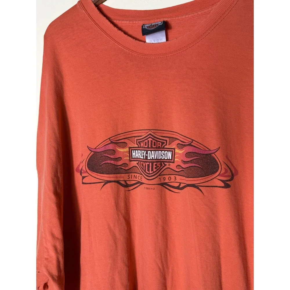 Vintage Harley-Davidson Shirt Mens 3XL Orange Woodstock IL Flames‎ Long Sleeve